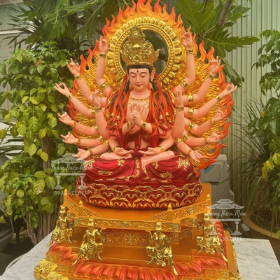 Tượng Phật Mẫu Chuẩn Đề, Kích thước 110cm, Phối màu đỏ