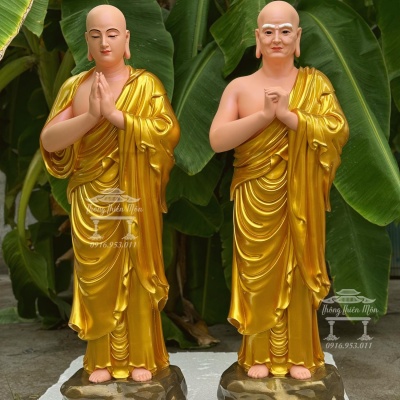 Tượng Tôn Gỉa A Nan - Ca Diếp, Kích thước 120cm, Màu nhũ vàng