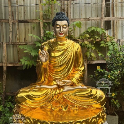 Tôn tượng Niêm Hoa Vi Tiếu Đế Sen, Mạ vàng, Kích thước 120cm
