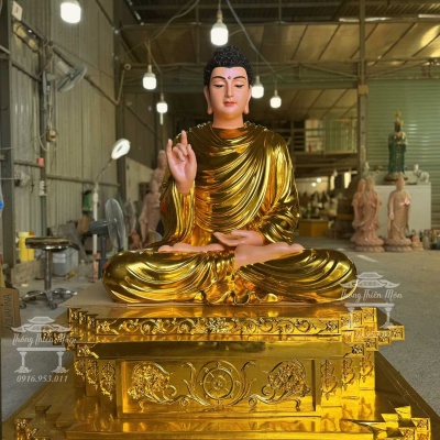 Tôn tượng Niêm Hoa Vi Tiếu đế kim cang mạ vàng, Kích thước 140cm
