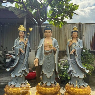 Tôn tượng Tây Phương Tam Thánh, Kích thước 150cm, Màu xám xanh