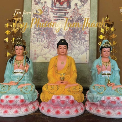 Tôn tượng Tây Phương Tam Thánh ngồi, Kích thước 30cm, Phối màu