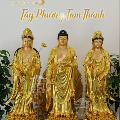 Tôn tượng Tây Phương Tam Thánh - Mạ vàng, da giả đồng - Kích thước 90cm 