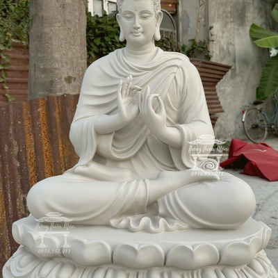 Tôn tượng Bổn Sư  Thích Ca Mâu Ni Ấn Chuyển Pháp Luân - Kích thước 70cm - Màu xám trắng