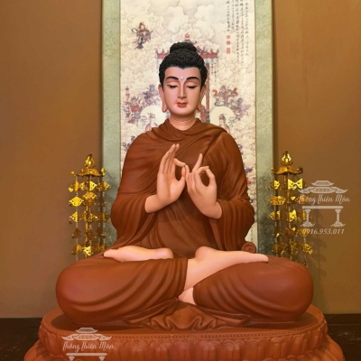 Tôn tượng Bổn Sư Thích Ca Ấn Chuyển Pháp Luân, Kích thước 45cm, Màu gốm