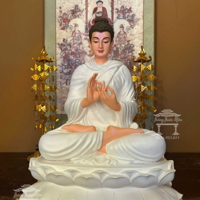 Tôn tượng Bổn Sư Ấn Chuyển Pháp Luân, Kích thước 50cm, Màu trắng