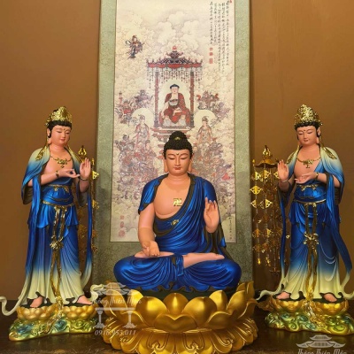 Tôn tượng Đông Phương Tam Thánh, Kích thước 55cm-50cm-55cm, Màu xanh dương