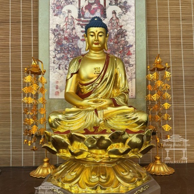 Tôn tượng A Di Đà, Mạ Vàng, Da đồng, Kích thước 60cm