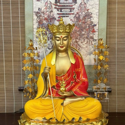 Tôn tượng Địa Tạng Bồ Tát, Kích thước 60cm, Phối màu + Mạ vàng