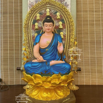 Tôn tượng Thất Phật Dược Sư, Có tấm thân quang, Kích thước 75cm