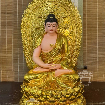Tôn tượng A Di Đà, Kích thước 90cm, Mạ vàng, Có tấm thân quang