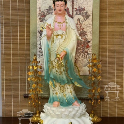 Tôn tượng Quan Âm Bồ Tát, Kích thước 90cm, Phối màu xanh