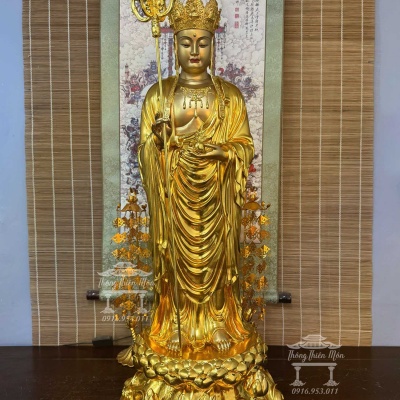 Tôn tượng Địa Tạng, Kích thước 90cm, mạ vàng, da đồng