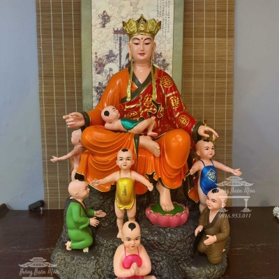 Tôn tượng Địa Tạng Độ Thai Nhi,  Kích thước 95cm, Y cam đỏ