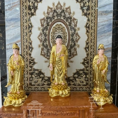 Tôn tượng Tây Phương Tam Thánh - Cao 90cm - Mạ vàng, vẽ diện