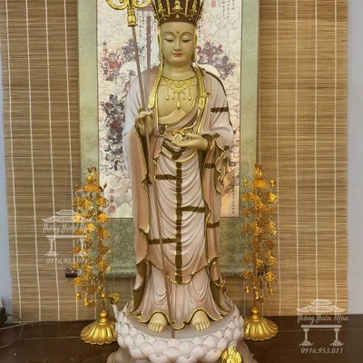 Tôn Tượng Địa Tạng Vương Bồ Tát, Kích thước 90cm, Màu khoáng nâu