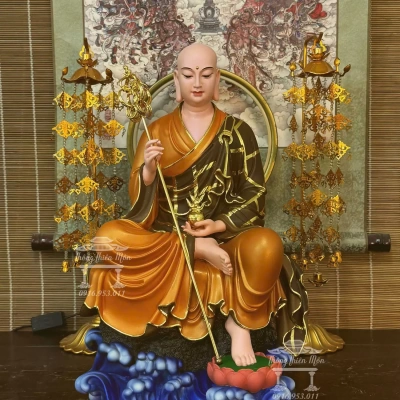 Tôn tượng Địa Tạng Tự Tại Bồ Tát, Kích thước 45cm, Phối nâu