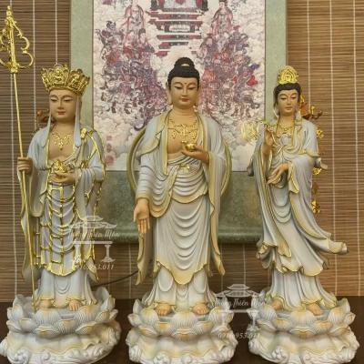 Tôn tượng Ta Bà Tam Thánh, Kích thước 50cm, Màu xám tà vàng
