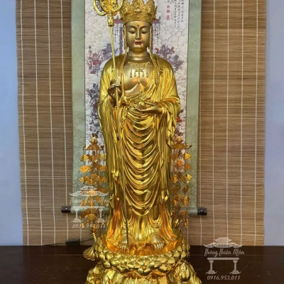 Tôn tượng Địa Tạng, Kích thước 90cm, mạ vàng, da đồng