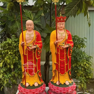 Tượng Địa Tạng Vương Bồ Tát, Kích thước 120cm, Y phước điền đỏ + vàng