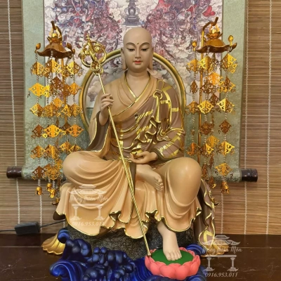 Tôn tượng Địa Tạng Tự Tại Bồ Tát, Kích thước 45cm, Màu tối