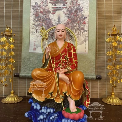 Tôn tượng Địa Tạng Tự Tại Bồ Tát, Kích thước 45cm, Màu cam đỏ