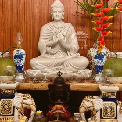 Tượng Thích Ca Chuyển Pháp Luân, 70cm, Đế sen 1 tầng, sơn 1 màu