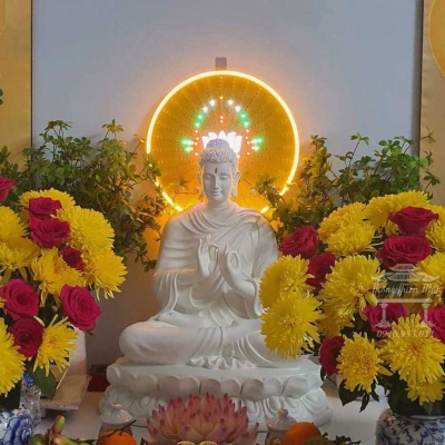 Tượng Bổn Sư Thích Ca Ấn Chuyển Pháp Luân, màu trắng full, kích thước 70cm