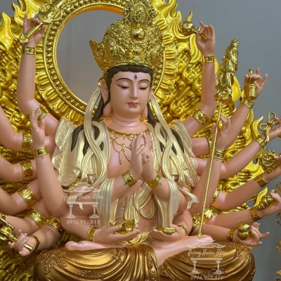 Tượng Phật Mẫu Chuẩn Đề, Kích thước 60cm, Phối màu kết hợp mạ vàng