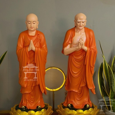Tượng Tôn Gỉa A Nan - Ca Diếp, Kích thước 90cm, Màu cam