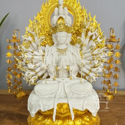 Tượng Thiên Thủ Thiên Nhãn Bồ Tát, Kích thước 60c, Chất liệu Bạch Ngọc