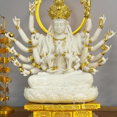 Tượng Phật Mẫu Chuẩn Đề, Kích thước 60cm, Bạch Ngọc