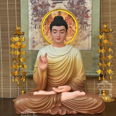 Kim thân Tôn tượng Niêm Hoa Vi Tiếu, Kích thước 50cm, Màu vàng nâu