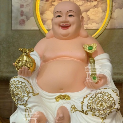 Tôn Tượng Di Lạc Bồ Tát - Kích thước 40cm - màu trắng viền vàng