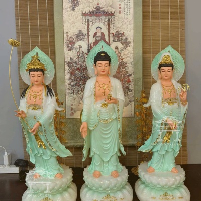 Tôn tượng Tây Phương Tam Thánh, Xanh Ngọc Bích, Kích thước 70cm