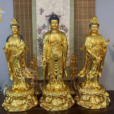 Tôn tượng Tây Phương Tam Thánh, Mạ Vàng, Da đồng, Kích thước 90cm