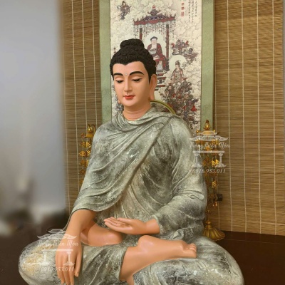 Kim thân Tôn tượng Bổn Sư Ấn Địa Xúc, Kích thước 75cm, Màu cẩm thạch