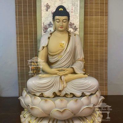 Tôn tượng A Di Đà, Kích thước 90cm, Sơn khoáng viền vàng