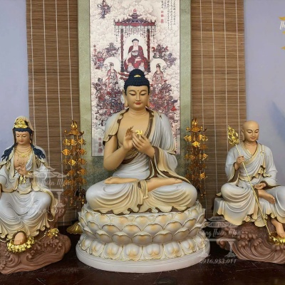 Tôn tượng Ta Bà Tam Thánh, Kích thước 45 - 70 - 45cm, Xám tà vàng