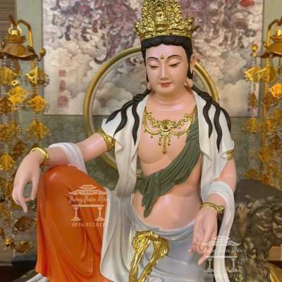 Tôn tượng Quan Âm Tự Tại, Phối cam + xám, Kích thước 48cm