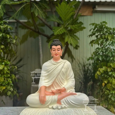 Tôn tượng Bổn Sư Ấn Địa Xúc đế rơm, Kích thước 60cm, Màu trắng da hồng