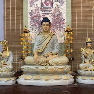 Tôn tượng Ta Bà Tam Thánh, Kích thước 30 - 50 - 30cm, xám tà vàng