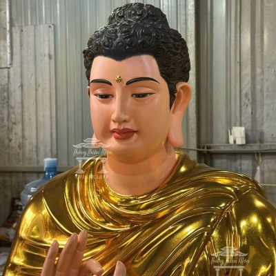 Tôn tượng Bổn Sư Ấn Chuyển Pháp Luân, Kích thước 120cm, Mạ vàng, Da hồng