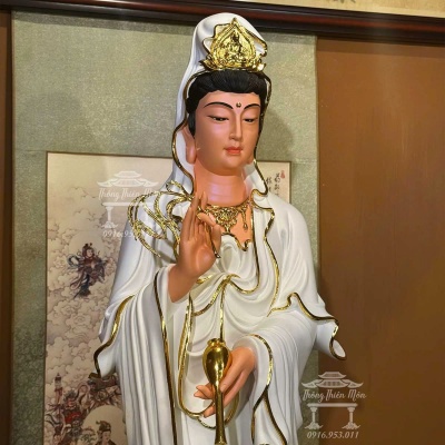 Tôn tượng Quan Âm dáng đứng, Kích thước 120cm, Màu trắng