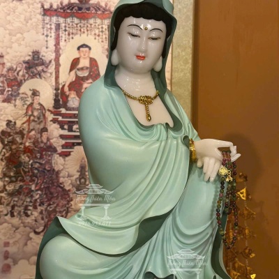 Tôn tượng Quan Âm Tự Tại, Kích thước 40cm, Chất liệu Bột ngọc