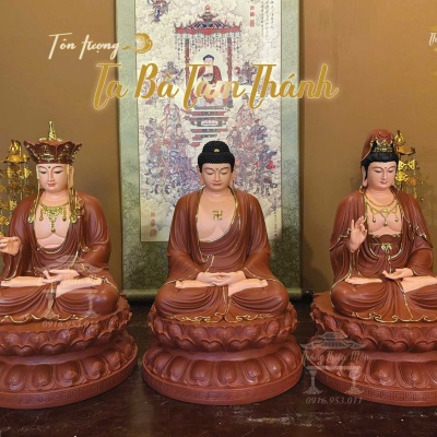 Tôn tượng Ta Bà Tam Thánh, kích thước 50cm, màu gốm