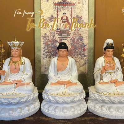Tôn tượng Ta Bà Tam Thánh,Kích thước 50cm, Màu trắng