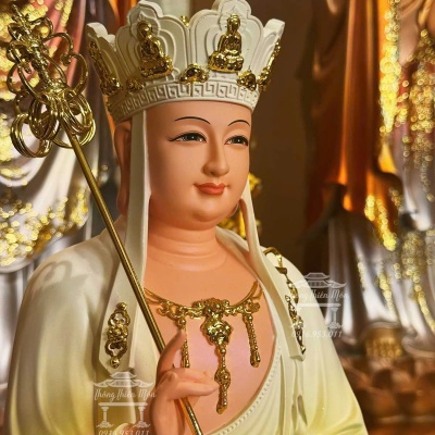 Tôn tượng Địa Tạng hoa văn, Kích thước 40cm, Phối xanh đế mạ vàng